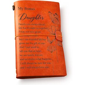 Bonus Daughter Leather Journal Notebook from Dad Mom - My Bonus Daughter Family isn't Always Blood Engraved Leather Travel Journal Inspirational Embossed Journal Gift Idea