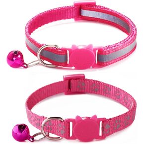 Breakaway Dog Collar with Bells, [2 Pack] Green Break Away Puppy Collar with Bells, Reflective Cat Collar for Boy Cats Kitty Kitten