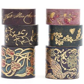YUBX Vintage Washi Tape Set 6 Rolls Wide Retro Decorative Gold Foil Antique Patterns Masking Tapes for Arts, DIY Crafts, Journals, Planners, Scrapbook, Wrapping