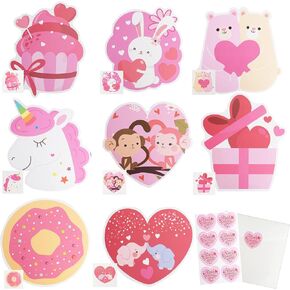 Uptotop 40 Pack Valentine's Day Greeting Cards for Classmates, Valentines Cards Set with Cute Bookmarks, Temporary Tattoos, Stickers and Envelopes for Classmate, Teachers, 8 Different Designs in Kuwait