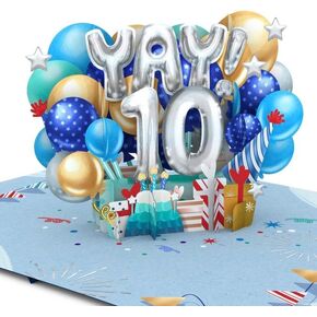 Liif 10th birthday card | 3D Pop Up Birtday Card For 10 Yeas Old Boy, Son, Grandson, Nephew | Fun, Celetration, Age Ten | With Message Note & Envelop | Size 7 x 5 Inch