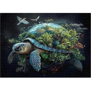 Sea Turtle Puzzles for Adults 1000 Pieces, Earth Turtles Forest Jigsaw Puzzles, Fantasy Nature Plant Animals Puzzle as Home Decor