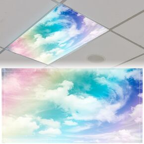 Patelai 4 x 2 Feet Fluorescent Light Cover for Ceiling Classroom Magnetic Cubicle Shade with 10 Magnets Fluorescent Light Filters for School Home Office Drop Lamp Decor(Fireworks)