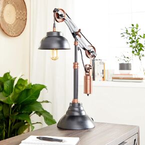 Deco 79 Metal Room Desk Lamp Pulley Accent Lamp, Lamp 13" x 8" x 24", Black