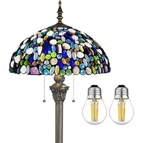 Tiffany Floor Lamp-Stained Glass Tiffany Style Floor Lamps with Natural Shell and Amethyst,70in high Antique Tiffany Standing Reading Light for Corner Bedroom Home Office