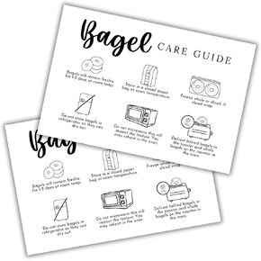 Bagel Care Instruction Cards | 30 pk 4x6" Guide Baker Bread Tips Client Baking Storage Container Sourdough Starter Labels Stickers
