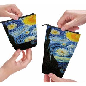 Swono Starry Night Pencil Pouch Van Gogh Classic Arts Stand Up Pencil Case Organizer Pencil Holder Makeup Bag Gift