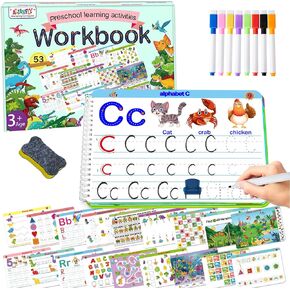 Montessori Preschool Learning Tracing Workbook - Toddler Alphabet and Numbers Handwriting Practice Busy Activity Book Dry Erase, Autism Materials Prek Educational Toy for Kids Age 3 4 5