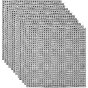 Lekebaby Classic Baseplates Building Base Plates for Building Bricks 100% Compatible with Major Brands-Baseplates 10" x 10", Pack of 12-Grey