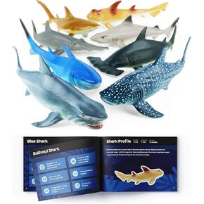 Boley Shark Toys - 8 Pack 10" Long Soft Plastic Realistic Shark Toy Set - Toddler Sensory Toys and Birthday Party Favors for Kids