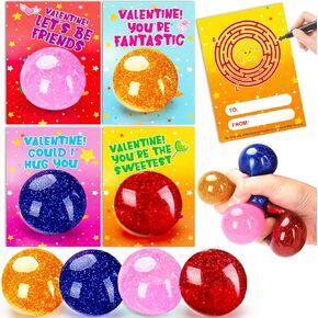 AugToy 24PCS Stress Balls Valentines Day Cards for Kids School Classroom Fidget Toys Class Valentine’s Day Exchange Gifts for Boys Girls Friends Valentine Party Favors Goodie Bags Stuffers Treats Bulk