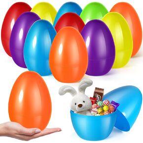 12 PCS Jumbo Easter Eggs, 10 Inch Large Solid Color Easter Eggs for Easter Egg Hunt, Plastic Fillable Easter Eggs Bulk for Filling Treats, Basket Stuffers Fillers, Easter Party Favor (6 Colors)