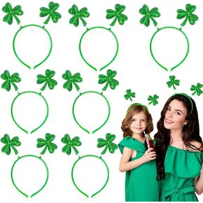 Camlinbo 6 Pack St. Patrick's Day Shamrocks Headbands Accessories, Irish Green Boppers Headwear Hats for Women Men Kids St. Patrick's Day Clover Headband Costume Girls Party Favor Supplies Dressing-up