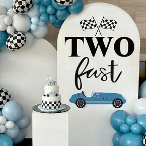 Two Fast Birthday Decal Sign - Race Car Theme Decorations for Boys - Black Car Bday Arch Backdrop Decal
