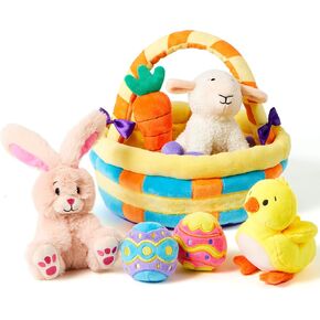 JOYIN 7 Pcs Easter Basket Plushies Playset Basket Stuffers Toys for Easter Party Favors Plush for Kids of All Ages