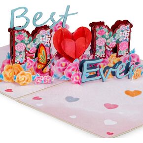 Paper Love 3D Pop Up Mothers Day Card, Best Mom Ever, For Mom, Wife - 5" x 7" Cover - Includes Envelope and Note Tag
