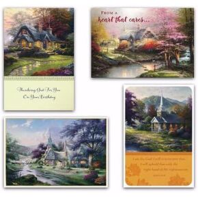 Thomas Kinkade Painter Of Light - All Occasion - 4 Design Assortment With Scripture - 12 Boxed Cards & Envelopes (Birthday, Praying For You, Thank You, Encouragement)