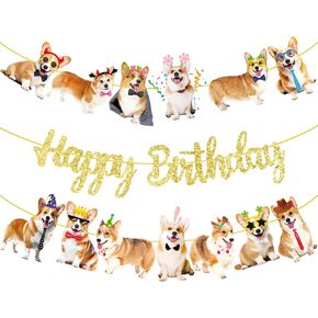 umoni Corgi Birthday Party Banners 3Pcs Corgi Birthday Decorations Dog Birthday Banner Dog Birthday Party Decorations for Pet Puppy Baby Shower Supplies