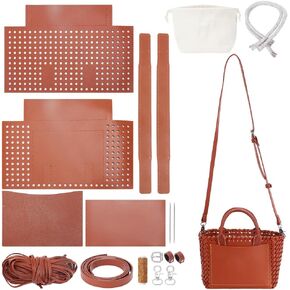WADORN PU Leather Handbags Making Kit, DIY Crossbody Bag Knitting Kit Handmade Leather Shoulder Bag Sewing Kit Large Capacity Tote Bag Making Sets for Woman Gift Birthday, 5.9x8.2x11 in, Chocolate in Kuwait