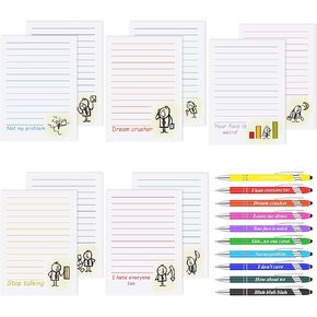Dianelhall 10 Set Funny Notepad with Pen Coworker Gift for Women Make You Laugh Sticky Notes Sarcastic Pens Christmas Inappropriate Gag Gifts for Friend Reliever Work Stress Employee Office supplies