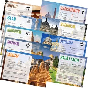 Quarterhouse World Religions Poster Set, Social Studies Classroom Learning Materials for K-12 Students and Teachers, Set of 9, 12 x 18 Inches, Extra Durable