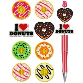 8Pcs Silicone Focal Beads for Pens – Premium Soft, Durable Beads for Custom Pen Making, DIY Craft Projects, and Personalization – Assorted Colors and Designs (Donut)