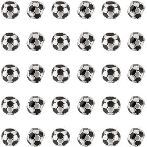 UNICRAFTALE 30Pcs Football Beads Soccer Ball Beads Metal Spacer Beads Large Hole Beads Enamel European Beads Sports Beads Black Beads for Sprot Supplies Bracelet Jewelry Making