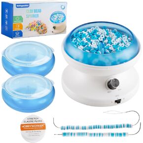 Hobbyworker Electric Clay Bead Spinner Kit with 3pcs Bead Trays 2pcs Bead Spinner Needles, 1000pcs Clay Beads and 1300pcs Seed Beads 8m Elastic Cord for Bracelet Necklace Jewelry Making (Patented)