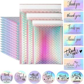 50 PCS مرسلات فقاعة معدنية ، مع بطاقات الشكر والملصقات ، ومررات الفقاعات ثلاثية الأبعاد ، ومظلات بولي ذات الختم الذاتي ، وحقيبة الشحن اللاصقة ، ومظاهر وسادة لإرسال الأعمال التجارية الصغيرة بالبريد
