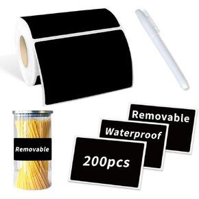 Starboling Chalkboard Labels,200 Pcs 3x2inch Square Label Chalk Stickers with White Chalk Marker,Reusable Waterproof Blackboard Stickers,for Jars,Bottles,Storage Bins