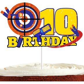 Dart Gun Cake Topper 10 for Boys Girls 10th Birthday Dart War Party Supplies Target Bullet Cake Decorations Target Gun Tenth Birthday Cake Decor Gun Theme Party Supplies