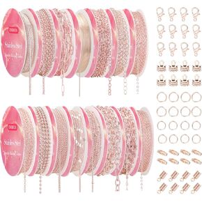 Necklace Chains for Jewelry Making, 111.5 Feet 15 Rolls Stainless Steel Jewelry Chains for DIY Necklace Bracelet Jewelry Making Accessories with Stainless Steel Jump Rings/Lobster Clasps/Connectors