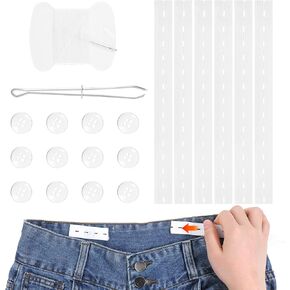 TIESOME Pants Waist Tightener, 6 PCS Elastic Adjustable Waistband Extenders with 12 Buttons Needles and Thread Belt Threading Tool White Belt Threading Tool for Women Men Maternity Kids