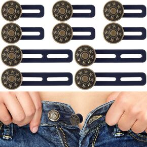 10 Pcs Jean Button Extenders, Pants Waist Adjuster, Elastic Waistband Extenders for Tight Jeans, Pants, Waist, No Sew, Easy to Use, 2 Sizes (1.38in, 2.17in)