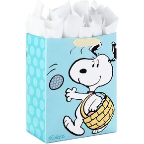 Hallmark 13" Large Peanuts Easter Gift Bag with Tissue Paper (Snoopy Easter Basket)