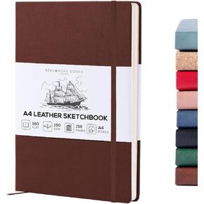 BEECHMORE BOOKS Sketch Book, A4 8.5 x 11.5 inch Blank Sketchbook for Drawing, Paint and Draw, 156 Pages Thick Paper 160gsm, Hardcover Leather Art Notebook, Boxed for Gifts (Chestnut Brown)