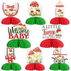 Kreatwow Mushroom Baby Shower Party Decorations Mushroom Honeycomb Centerpieces 8Pcs Mushroom A Little Fungi Is On The Way Party Fairy Mushroom Party Table Decoration for Forest Woodland Gender Reveal