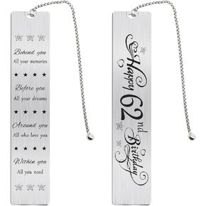 Jzxwan Happy 62nd Birthday Gifts for Women Men, 62 Year Old Birthday Bookmark Gift for Him Her, Happy 62 Yr Bday Book Mark for Female Male, 1963 Bd Present, 62 nd Birthday Card Decoration