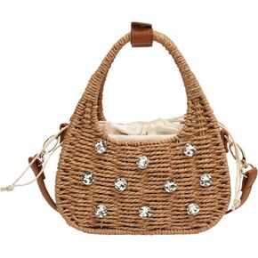 Straw Purses for Women Trendy Summer Woven Tote Bag Straw Basket Crossbody Wicker Purses and Handbags with Bamboo Handle