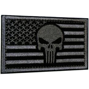 Tactical Patches of American Flag with Skull, Backed with Hook and Loop for Use on Backpacks Caps Jackets Uniforms, Military Army Morale Emblems, Size 3x2 Inches, Pack of 2
