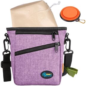 Ownpets Dog Training Pouch with Silicone Liner, Pet Treat Training Pouch with Collapsible Bowl, Shoulder Strap & Waist Strap, 4 Ways to Wear, Walking Fanny Pack for Dog Training - Grey