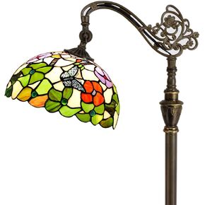 Tiffany Floor Lamp Stained Glass Lamp 18.88X12X67 Inch Angle Adjustable Arched Gooseneck Antique Reading Light (Butterfly Flowers)