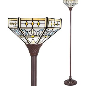 Capulina Tiffany Torchiere Floor Lamp 70 Inches Tall Industrial Dark Bronze Pole Mission Hexagon Virgin Style Stained Glass Torch Standing Light Decor for Living Room Bedroom Home Office