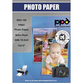 PPD Satin Photo Paper for Inkjet Printer, Premium Semi-Gloss Luster Finish 12 x 12 Size Sheets for Printable Photos, Thick 255 gsm 68 lbs 10.5 mil, White, Water Resistant & Instant Dry Print (50 Pack)