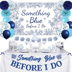 Something Blue Before I Do Bridal Shower Decorations, 27 Pcs Something Blue Before I Do Bachelorette Party Decorations Blue for Women Girl, NO DIY Required Banner for Bridal Shower Engagement Wedding