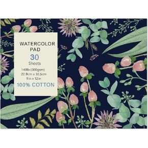 30 Sheets Watercolor Paper Pad 9x12", 140 lb/300 GSM Hot Press Watercolor Paper Tearable Water Color Pad for Art Painting, Drawing