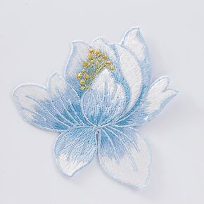 Liveish Multicolor 8 * 8cm Lotus Flower 5 Flowers Bouquet Embroidery Fabric Patch Ironing Patch Accessory Repair Allowance New (Light Blue)