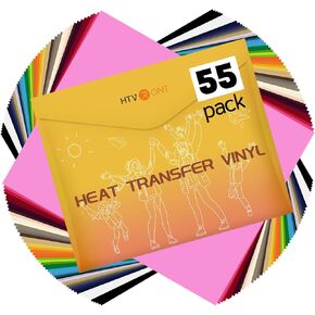 HTVRONT Heat Transfer Vinyl - 55 Pack 12" x 10" Iron on Vinyl for Cricut, 44 Assorted Colors HTV Vinyl with 1 Teflon Sheet for All Cutter Machine - Easy to Cut & Weed for Heat Vinyl Design