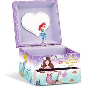 A&A Music Jewelry Box for Girls Paired with Cute Mermaid Theme Rotating Playback the Tune for Beautiful Dream Light Purple
