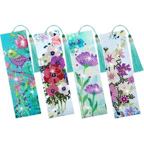 EEEKit Diamonds Painting Bookmark, DIY Diamond Art Kits for Adults, Floral Tassel Leather Page Bookmark for Book Lovers, Back to School Supplies Gift